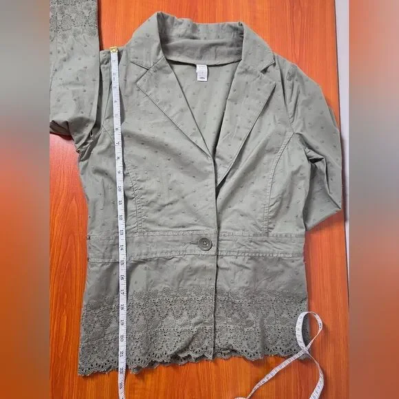 OLD NAVY VINTAGE 100% COTTON Y2K ARMY GREEN JACKET BLAZER W/EMBROIDERY sz S NEW - Picture 7 of 11